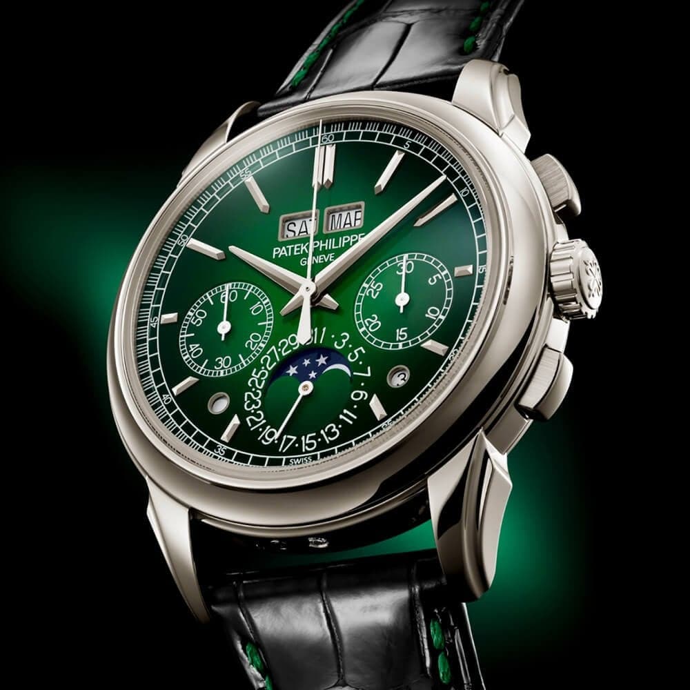 Patek Philippe Grand Complications 41mm Platinum Green Dial Perpetual Calendar Watch - Berry's Jewellers