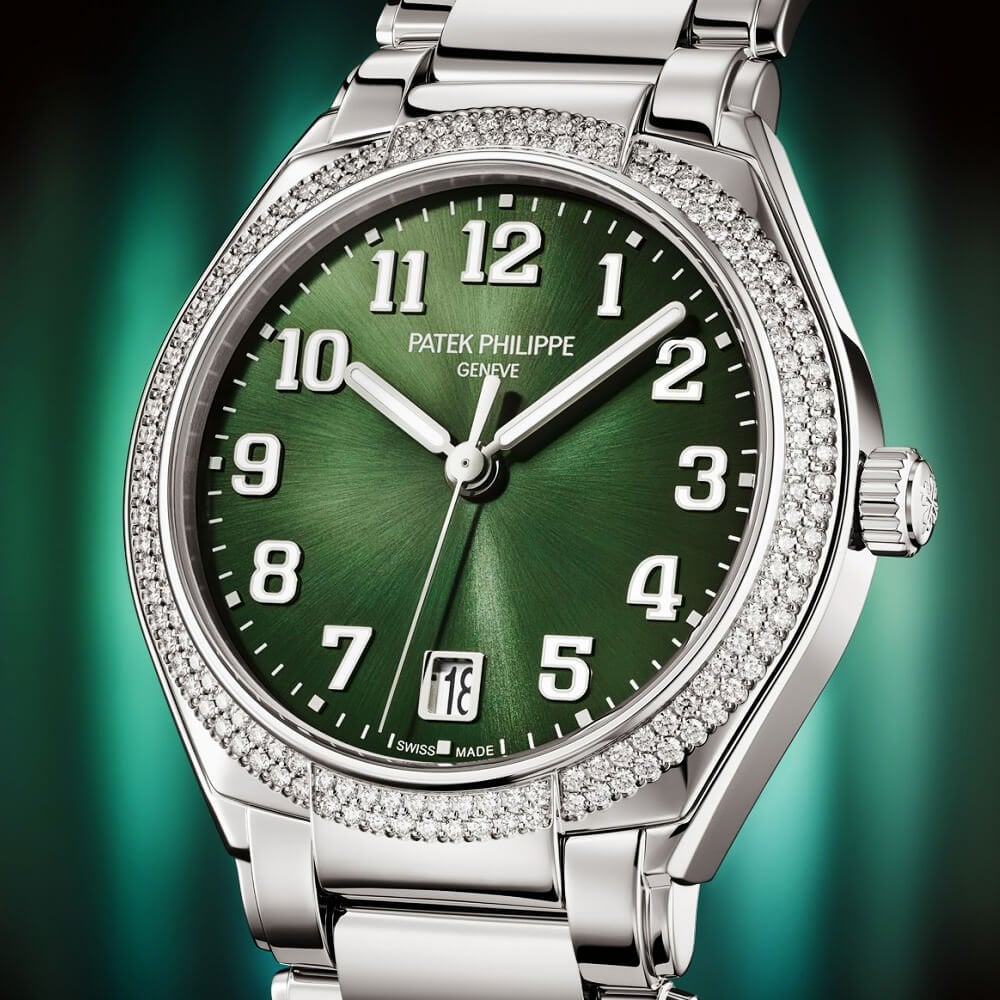 Patek Philippe Twenty~4 36mm Olive Green Sunburst Dial & Diamond Bezel Ladies Watch - Berry's Jewellers