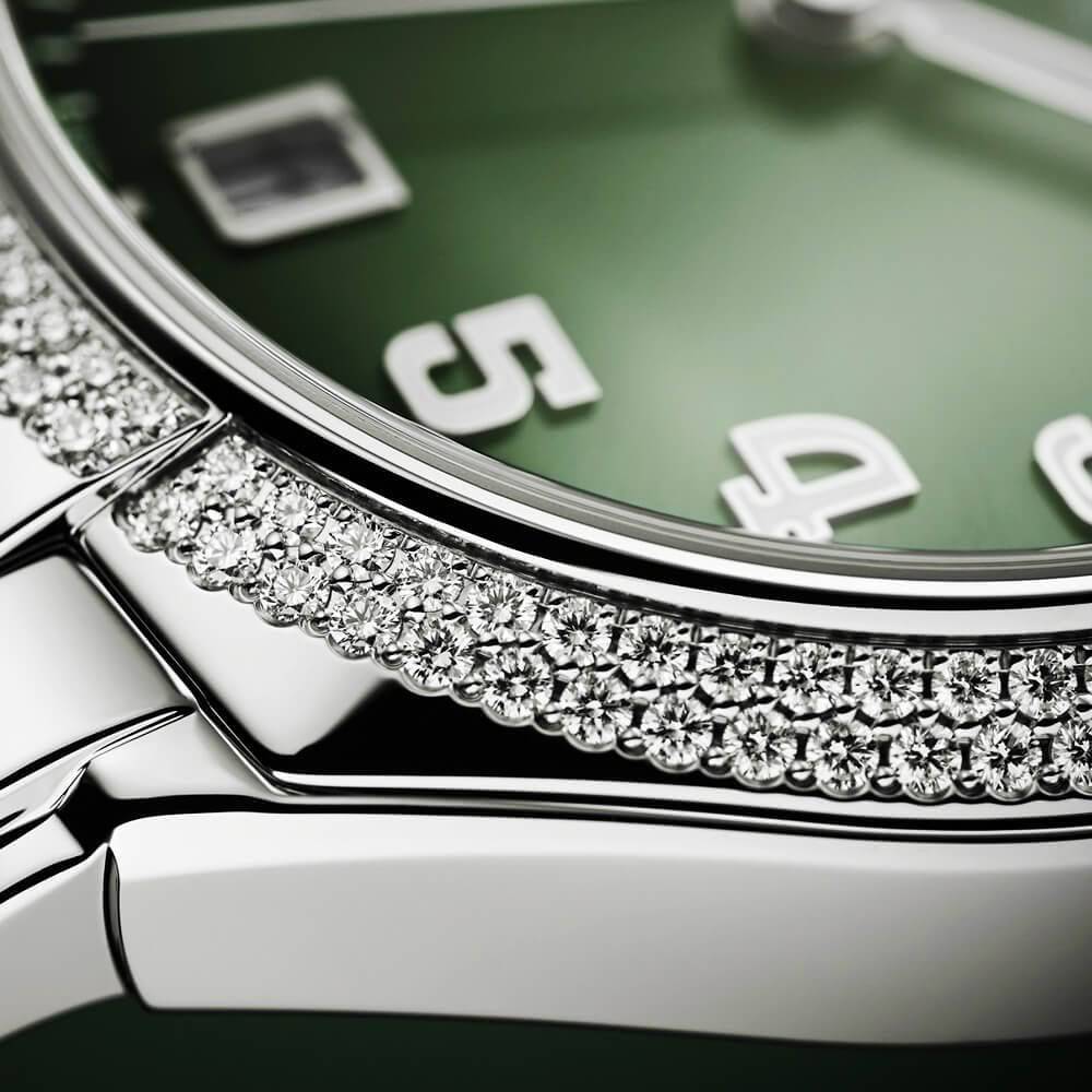 Patek Philippe Twenty~4 36mm Olive Green Sunburst Dial & Diamond Bezel Ladies Watch - Berry's Jewellers