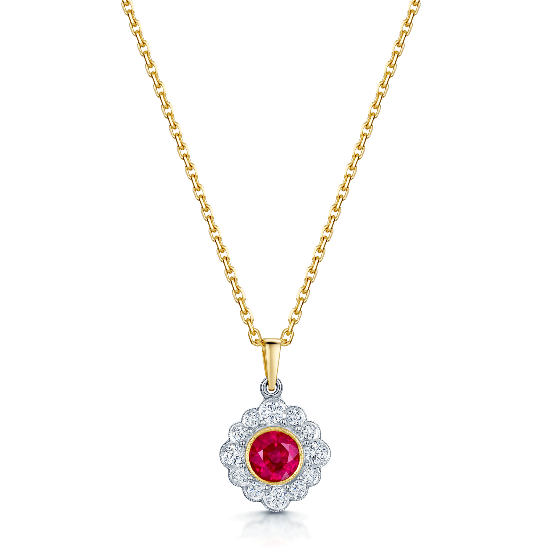 18ct Gold Ruby & Diamond Cluster Pendant & Earring Set