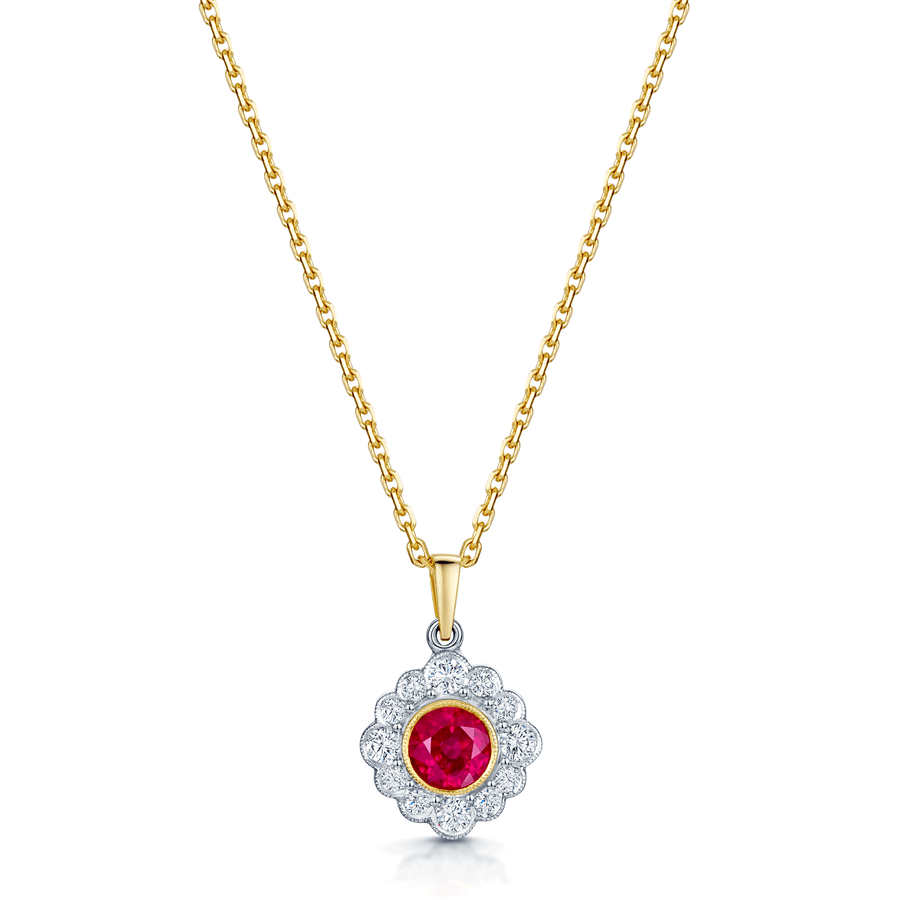 18ct Gold Ruby & Diamond Cluster Pendant & Earring Set