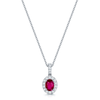 Platinum Oval Cut Ruby And Diamond Cluster Pendant