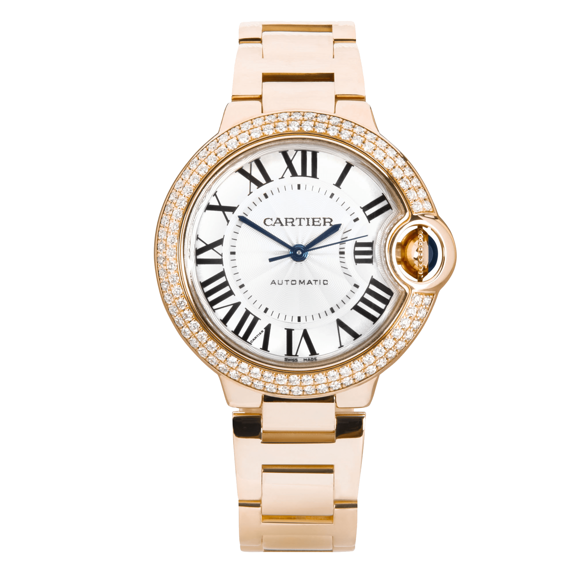 Cartier Ballon Bleu 33mm 18ct Rose Gold Diamond Bezel Watch