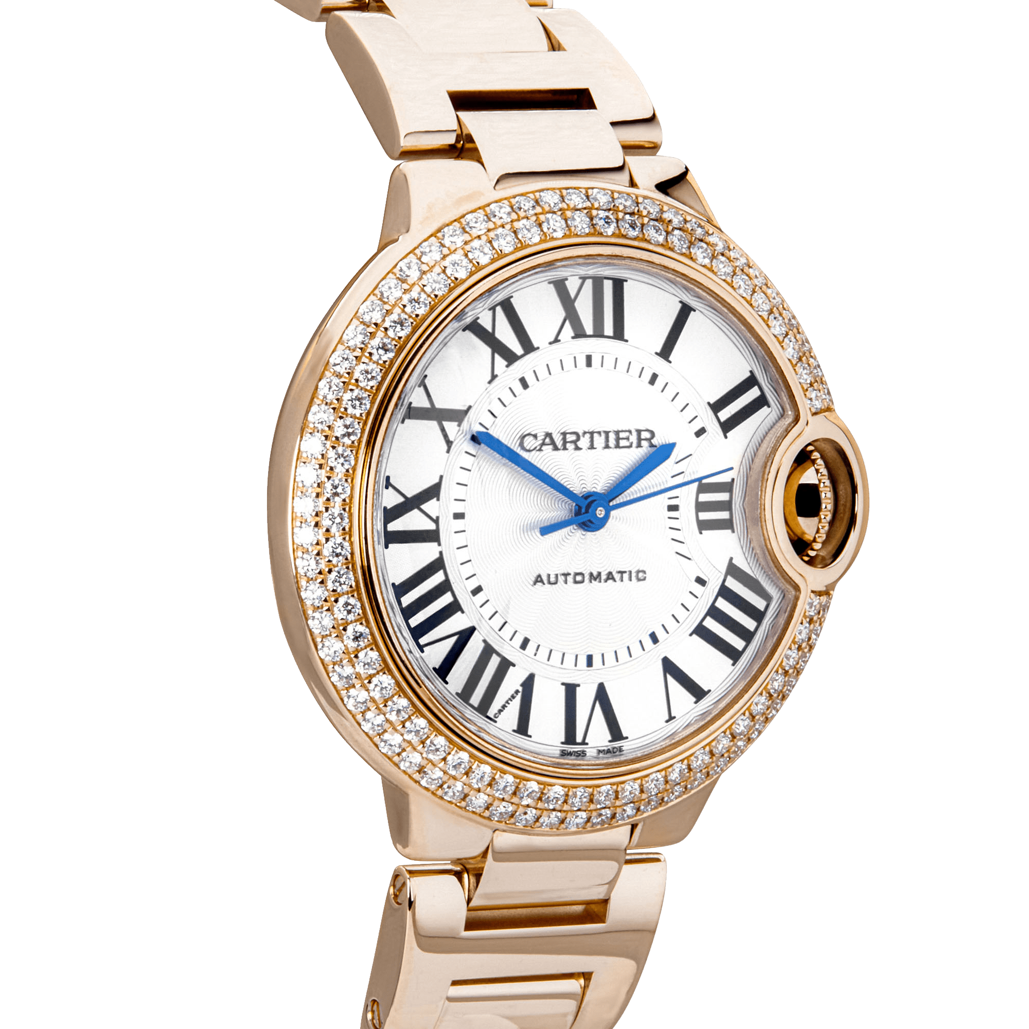 Cartier Ballon Bleu 33mm 18ct Rose Gold Diamond Bezel Watch