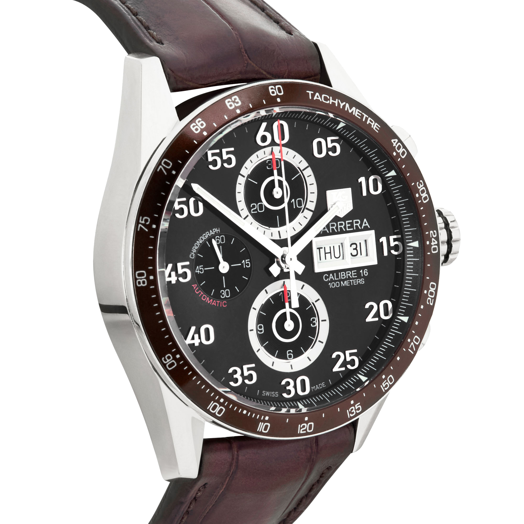 TAG Heuer Carrera 43mm Brown Dial Leather Strap Watch (2012)