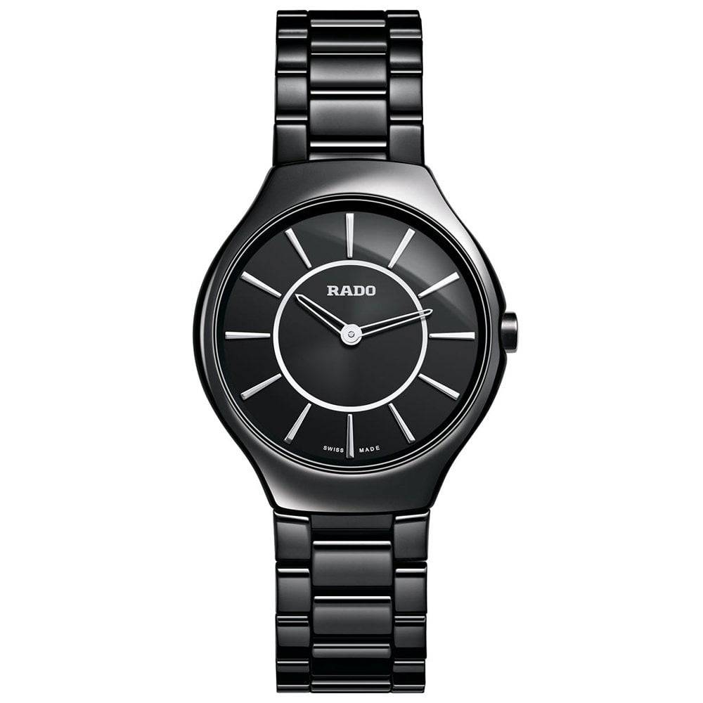 Rado True Thinline Black Ceramic Black Dial Ladies Bracelet Watch - Berry's Jewellers