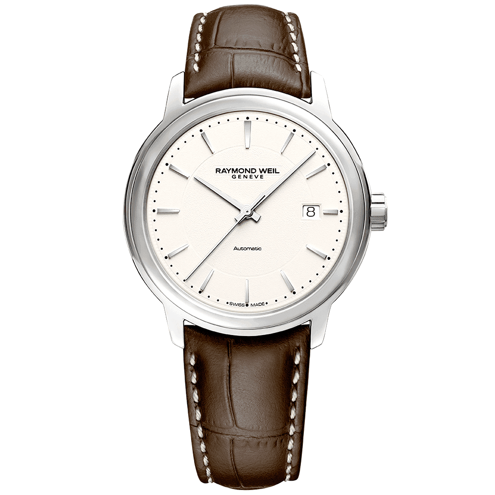 Raymond Weil Maestro 40mm Beige   Dial Automatic Men's Leather Strap Watch - Berry's Jewellers