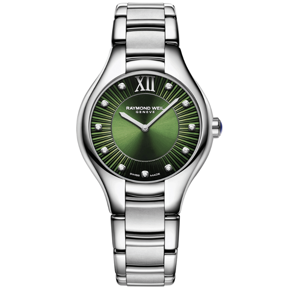 Raymond Weil Noemia 32mm Green Dial Diamond Dot Quartz Bracelet Watch - Berry's Jewellers