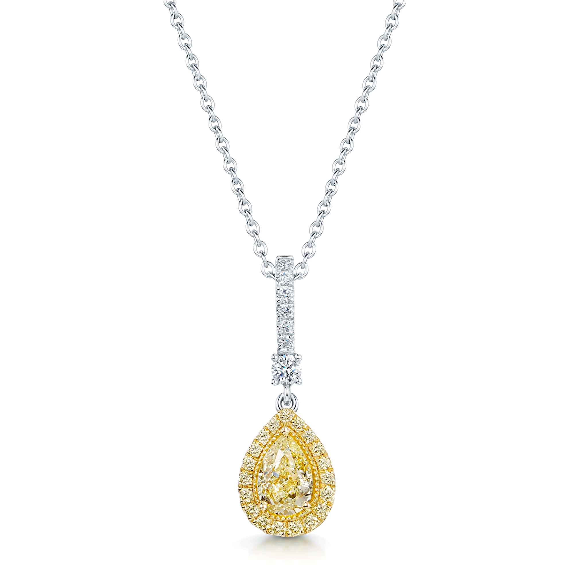 Berry's 18ct White and Yellow Gold Pear Cut Yellow Diamond Halo Pendant - Berry's Jewellers