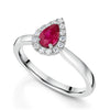 Platinum Pear Cut Ruby Ring With Diamond Halo