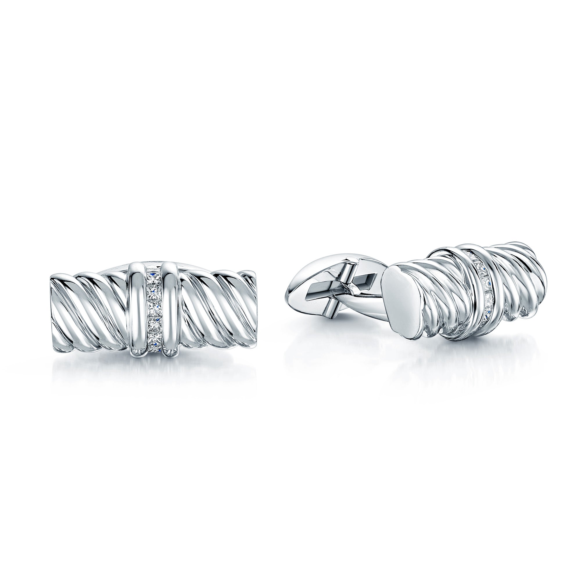 18ct White Gold Diamond Set T-Bar Cufflinks