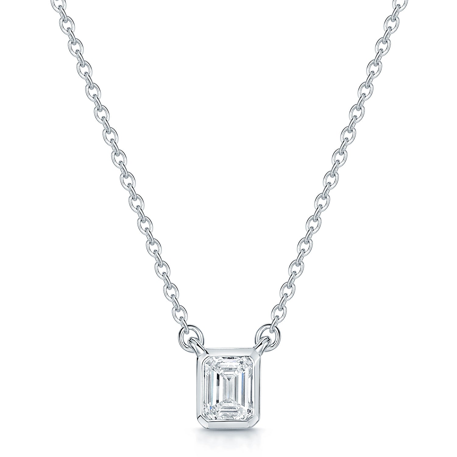 Berry's 18ct White Gold Emerald Cut Diamond 0.50ct Rub Over Pendant - Berry's Jewellers