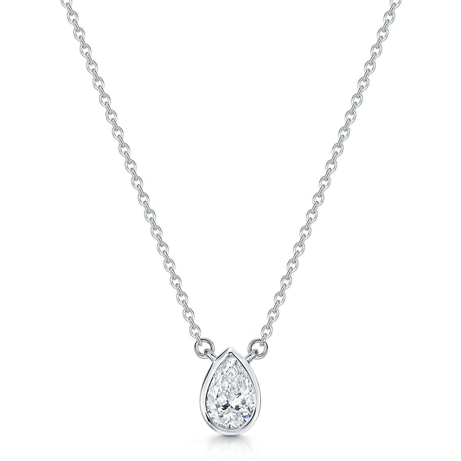 18ct White Gold Pear Cut Diamond 0.80ct Rub Over Pendant