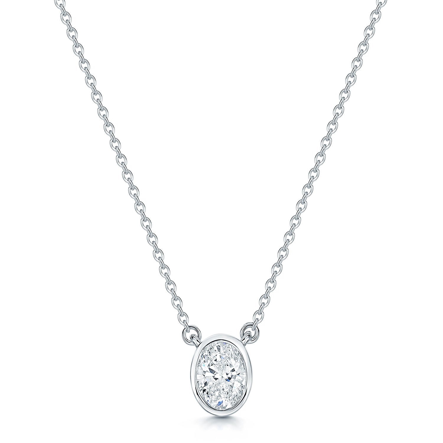 18ct White Gold Oval Cut Diamond 0.80ct Rub Over Pendant