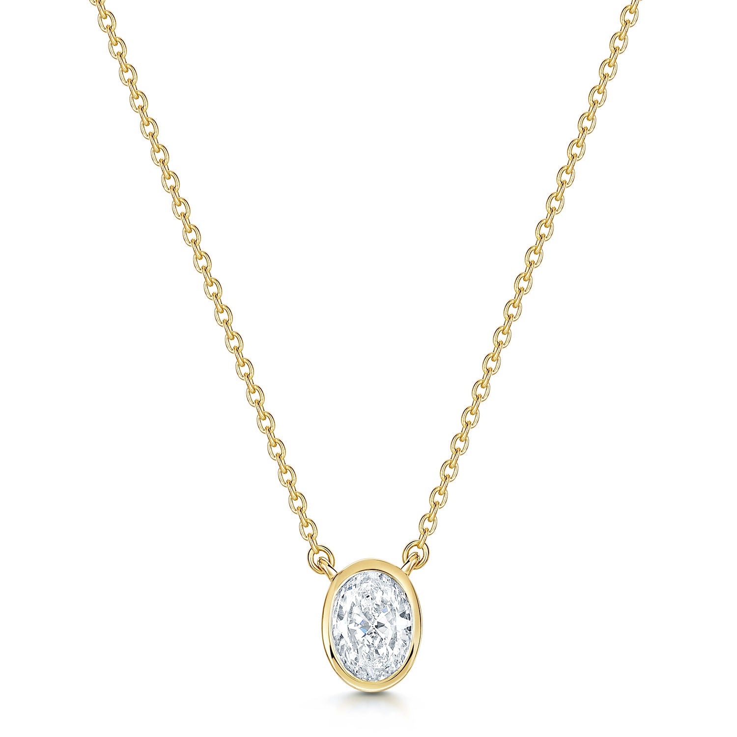 18ct Yellow Gold Oval Cut Diamond 0.80ct Rub Over Pendant