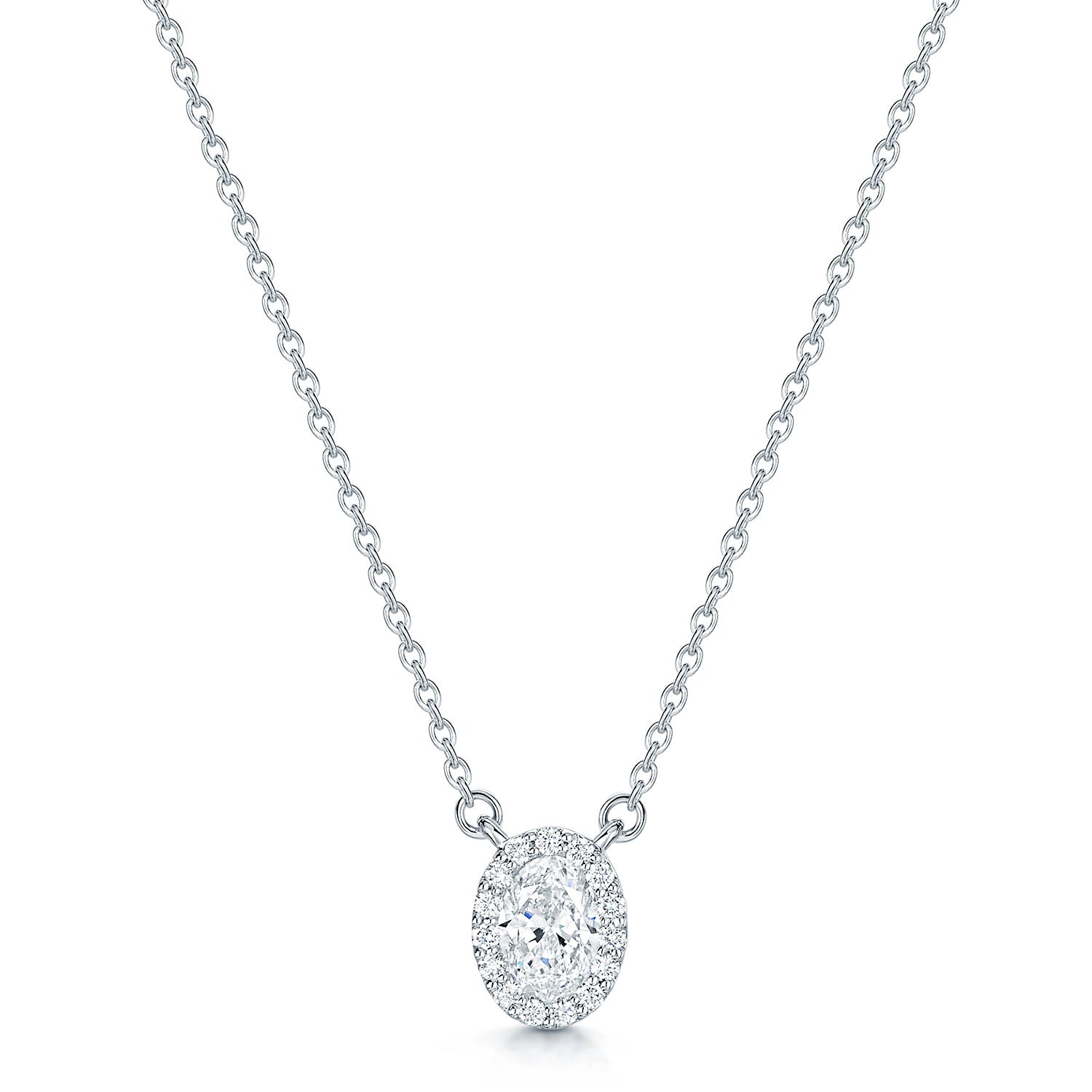 Berry's 18ct White Gold Oval Cut Diamond 0.40ct Rub Over Halo Pendant - Berry's Jewellers