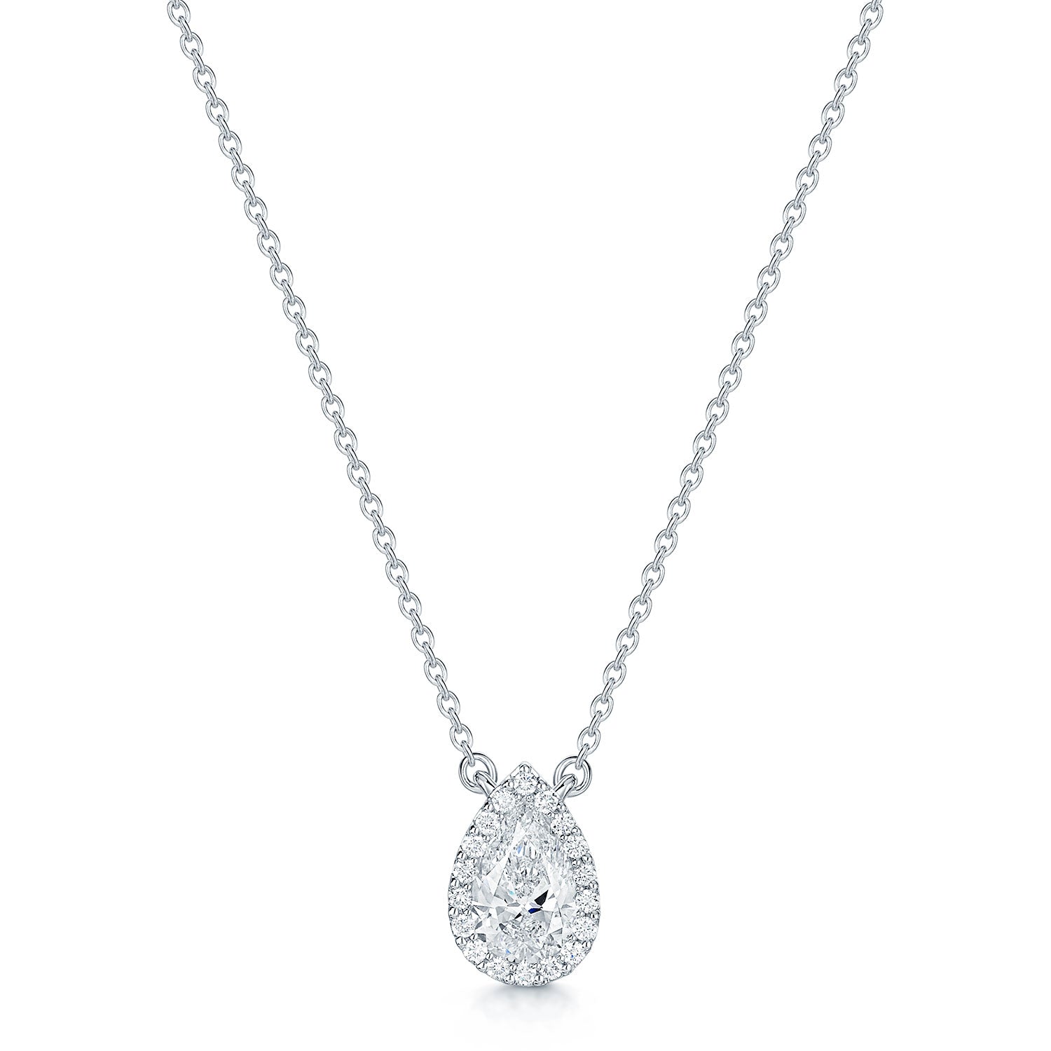 18ct White Gold Pear Cut Diamond 0.80ct Rub Over Halo Pendant