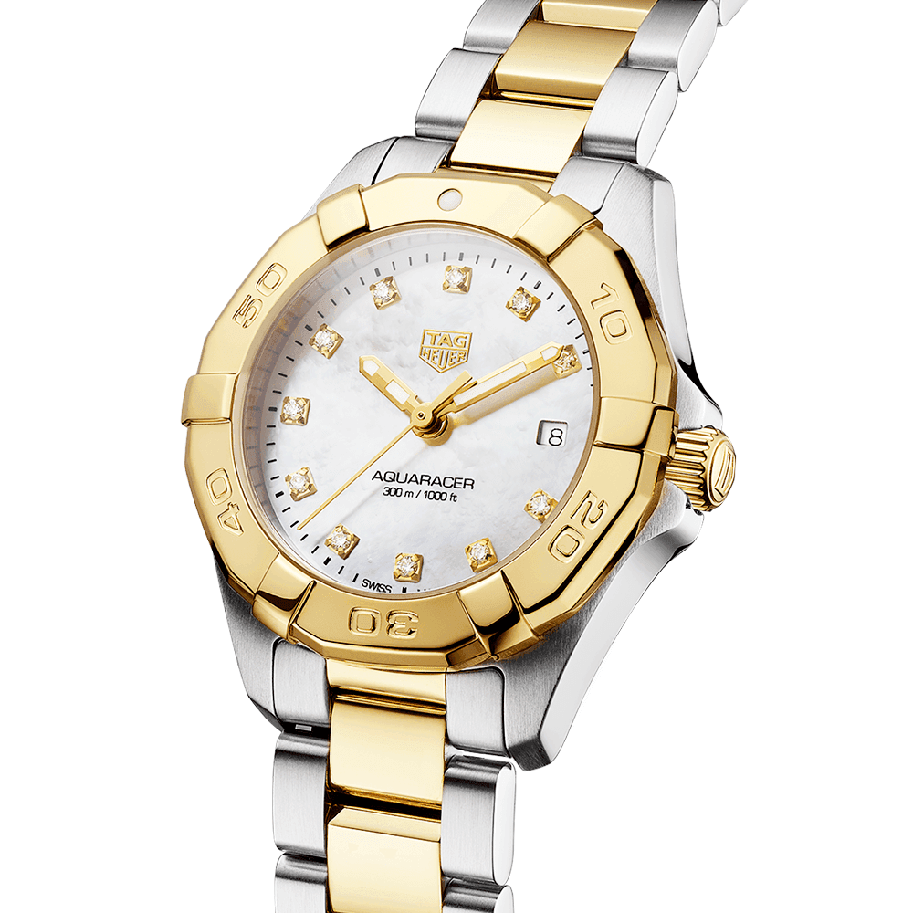 TAG Heuer Aquaracer 27mm Two-Tone Diamond Dial Ladies Bracelet Watch - Berry's Jewellers