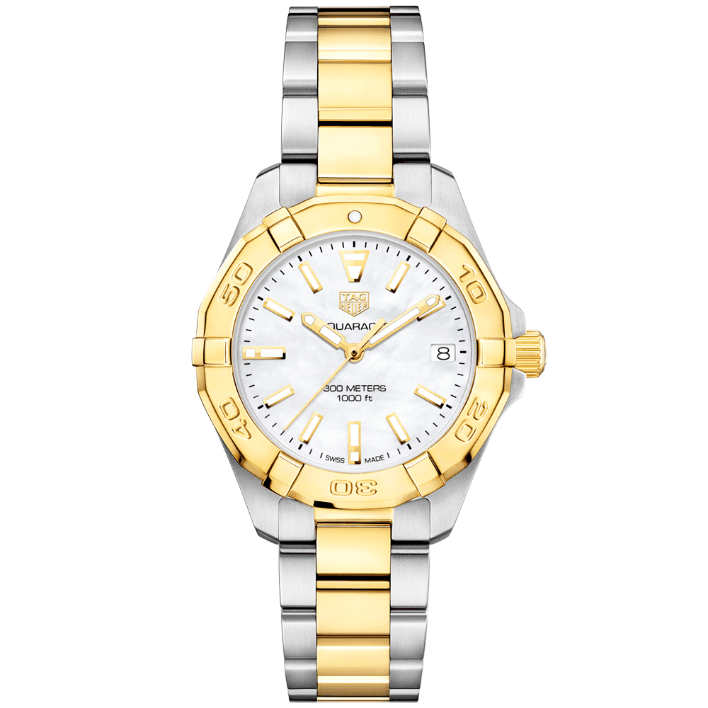 TAG Heuer Aquaracer 32mm Two-Tone White Mother of Pearl Dial Ladies Watch - Berry's Jewellers