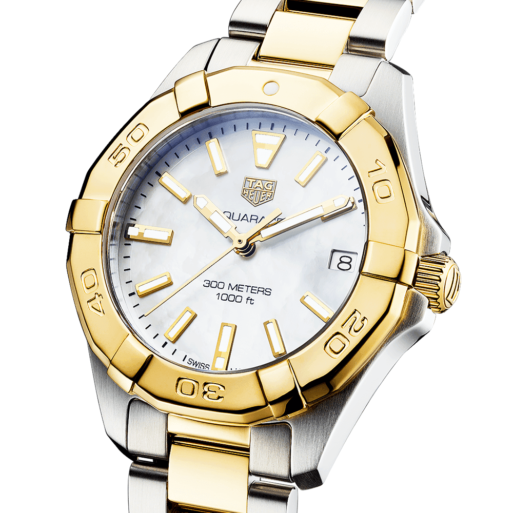 TAG Heuer Aquaracer 32mm Two-Tone White Mother of Pearl Dial Ladies Watch - Berry's Jewellers