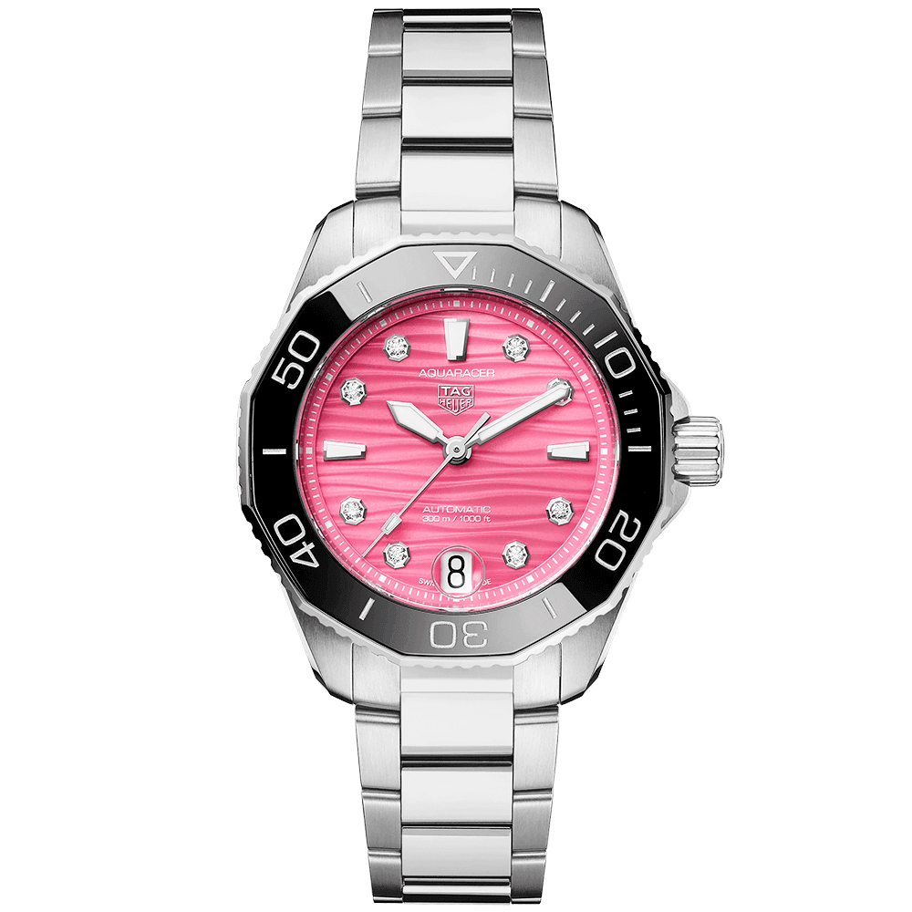 TAG Heuer Aquaracer 36mm Pink Diamond Dial & Ceramic Bezel Ladies Automatic Watch - Berry's Jewellers