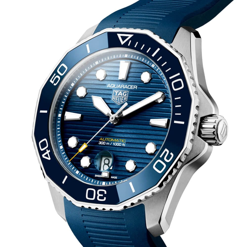 TAG Heuer Aquaracer 43mm Blue Dial & Ceramic Bezel Men's Automatic Strap Watch - Berry's Jewellers