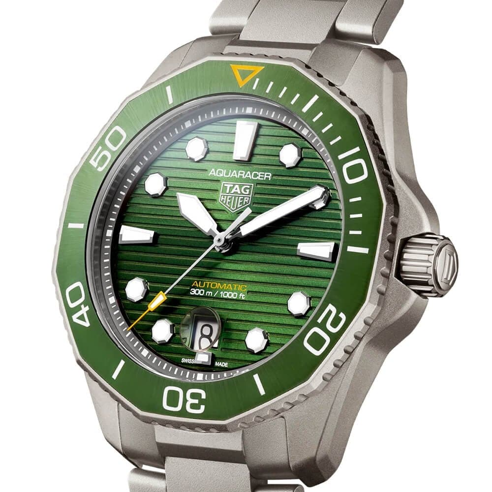 TAG Heuer Aquaracer 43mm Titanium Green Dial & Ceramic Bezel Men's Bracelet Watch - Berry's Jewellers