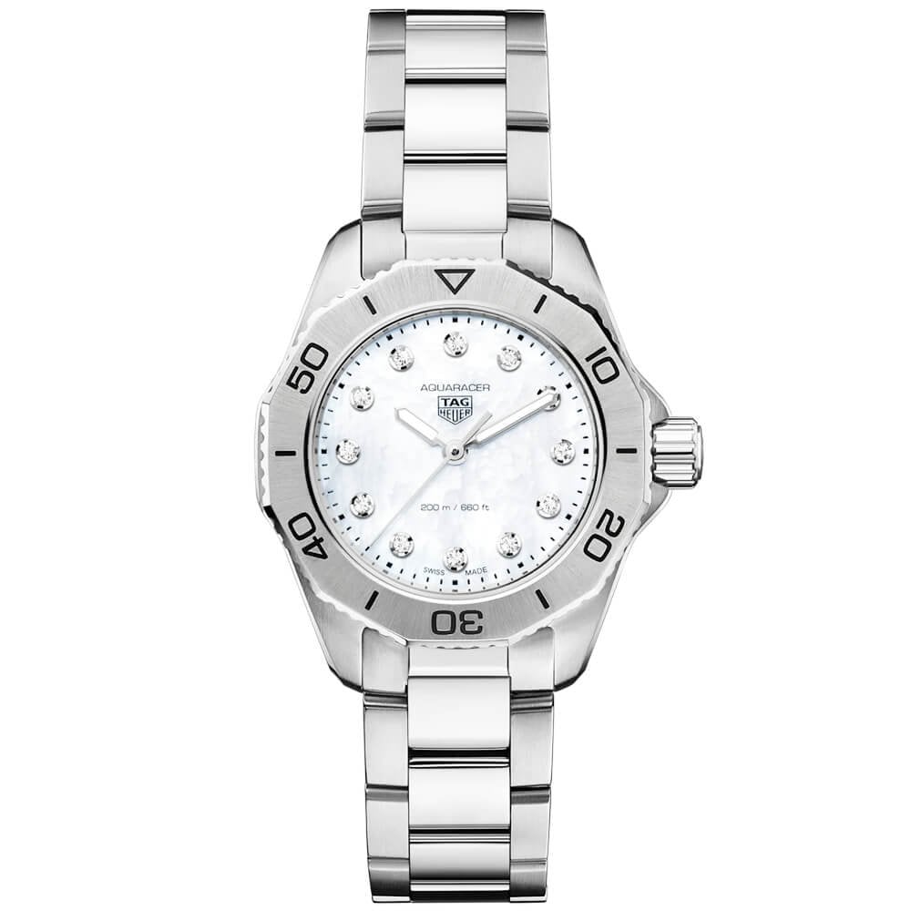 TAG Heuer Aquaracer Professional 200 30mm White Mother of Pearl Diamond Dial Watch - Berry's Jewellers