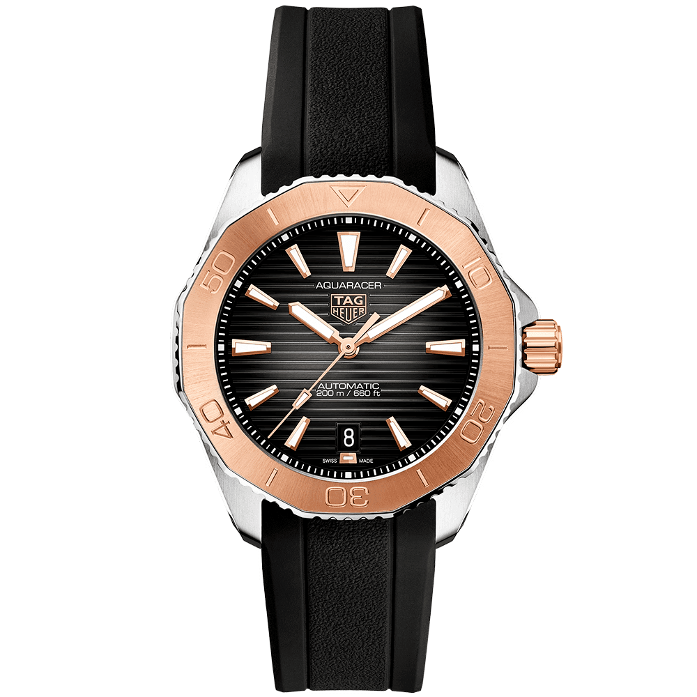 TAG Heuer Aquaracer Professional 200 40mm Steel & 18ct Rose Gold Rubber Strap Watch - Berry's Jewellers