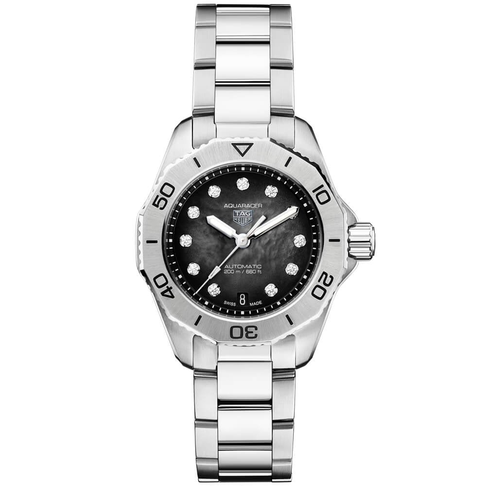 TAG Heuer Aquaracer Professional 200 Date 30mm Black Diamond Dial Automatic Watch - Berry's Jewellers