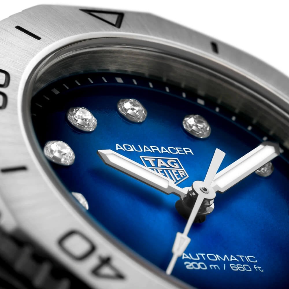 TAG Heuer Aquaracer Professional 200 Date 30mm Blue Diamond Dial Automatic Watch - Berry's Jewellers