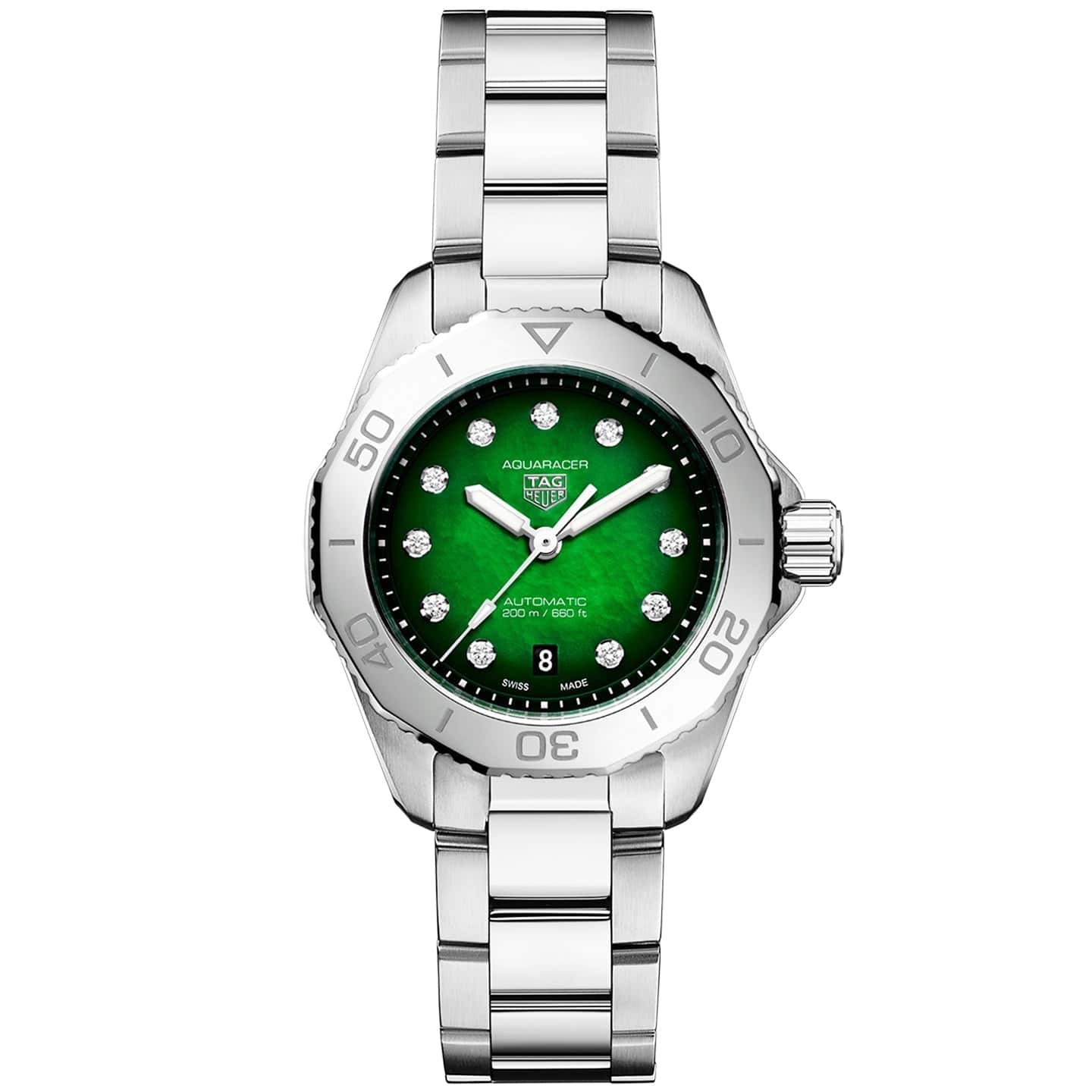 TAG Heuer Aquaracer Professional 200 Date 30mm Green Diamond Dial Automatic Watch - Berry's Jewellers