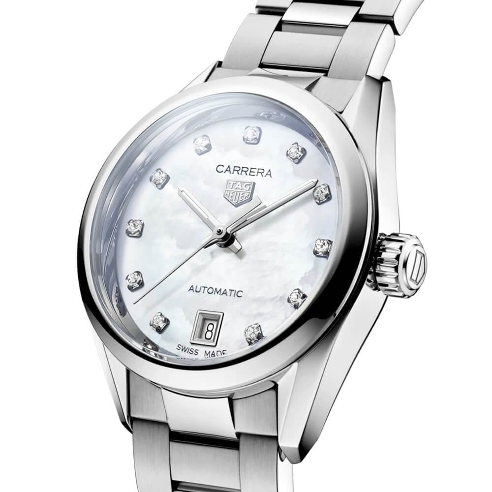 Carrera 29mm White Mother of Pearl Diamond Dial Ladies Bracelet Watch