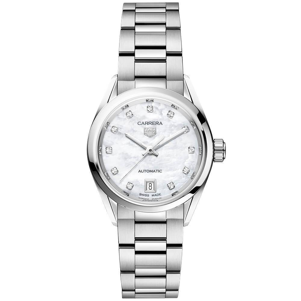 Carrera 29mm White Mother of Pearl Diamond Dial Ladies Bracelet Watch