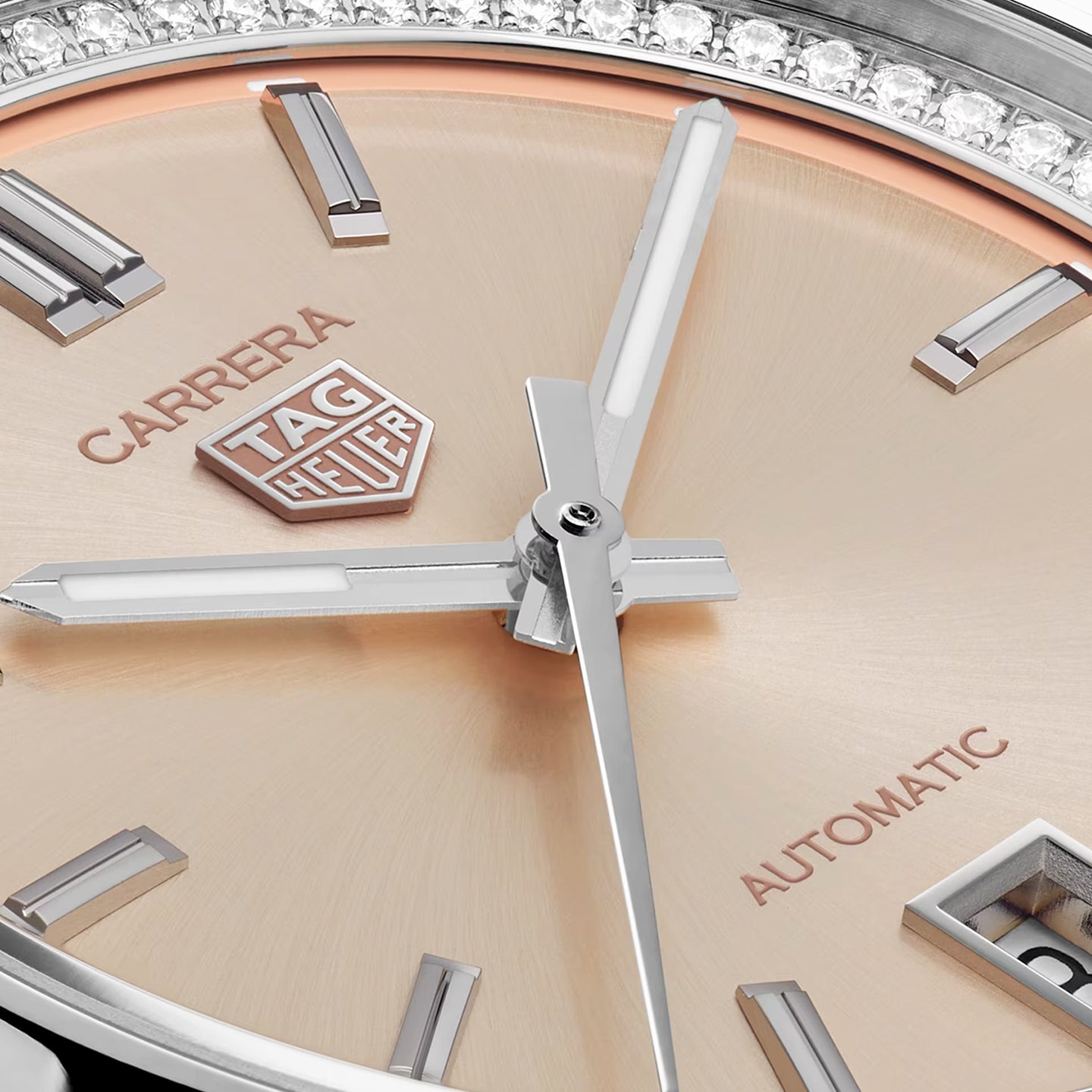 TAG Heuer Carrera 36mm Powder Pink Dial Diamond Set Automatic Watch - Berry's Jewellers