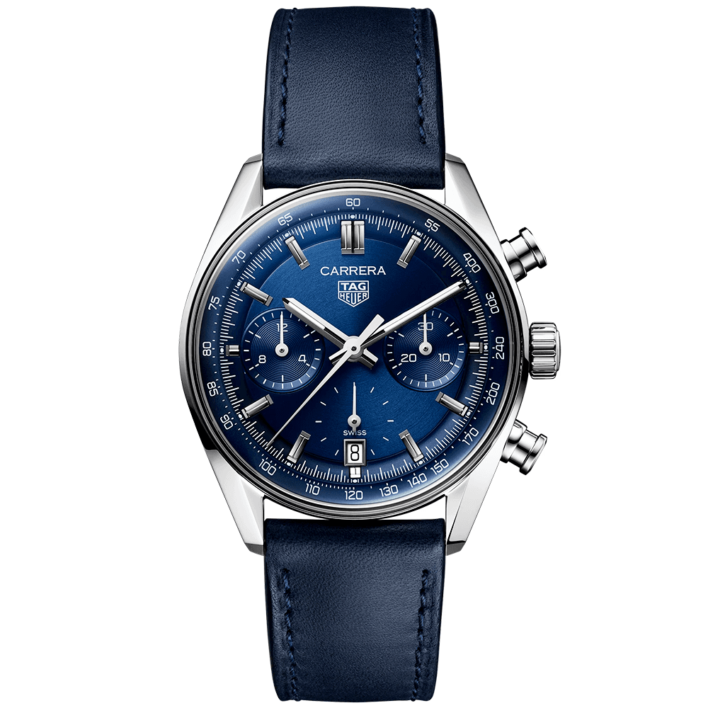 TAG Heuer Carrera 39mm Blue Dial Automatic Chronograph Strap Watch - Berry's Jewellers