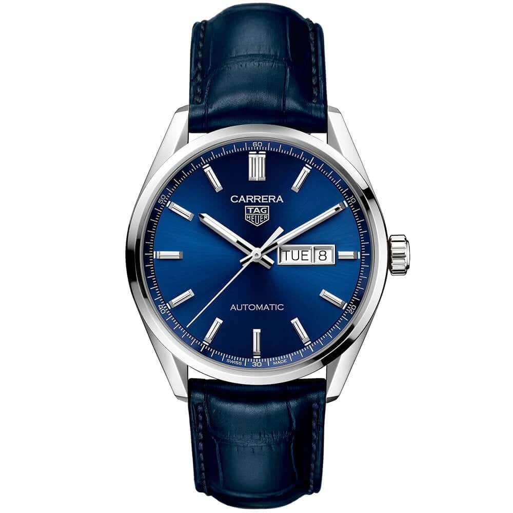 TAG Heuer Carrera 41mm Blue Day/Date Dial Men's Automatic Strap Watch - Berry's Jewellers