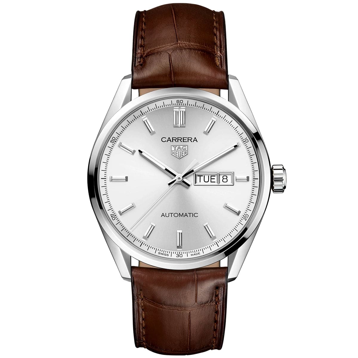 TAG Heuer Carrera 41mm Silver Day/Date Dial Men's Automatic Strap Watch - Berry's Jewellers