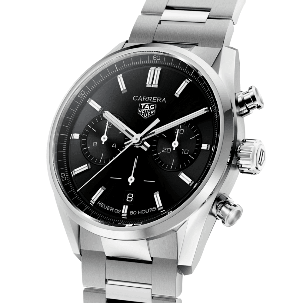 TAG Heuer Carrera 42mm Black Dial Automatic Chronograph Bracelet Watch - Berry's Jewellers