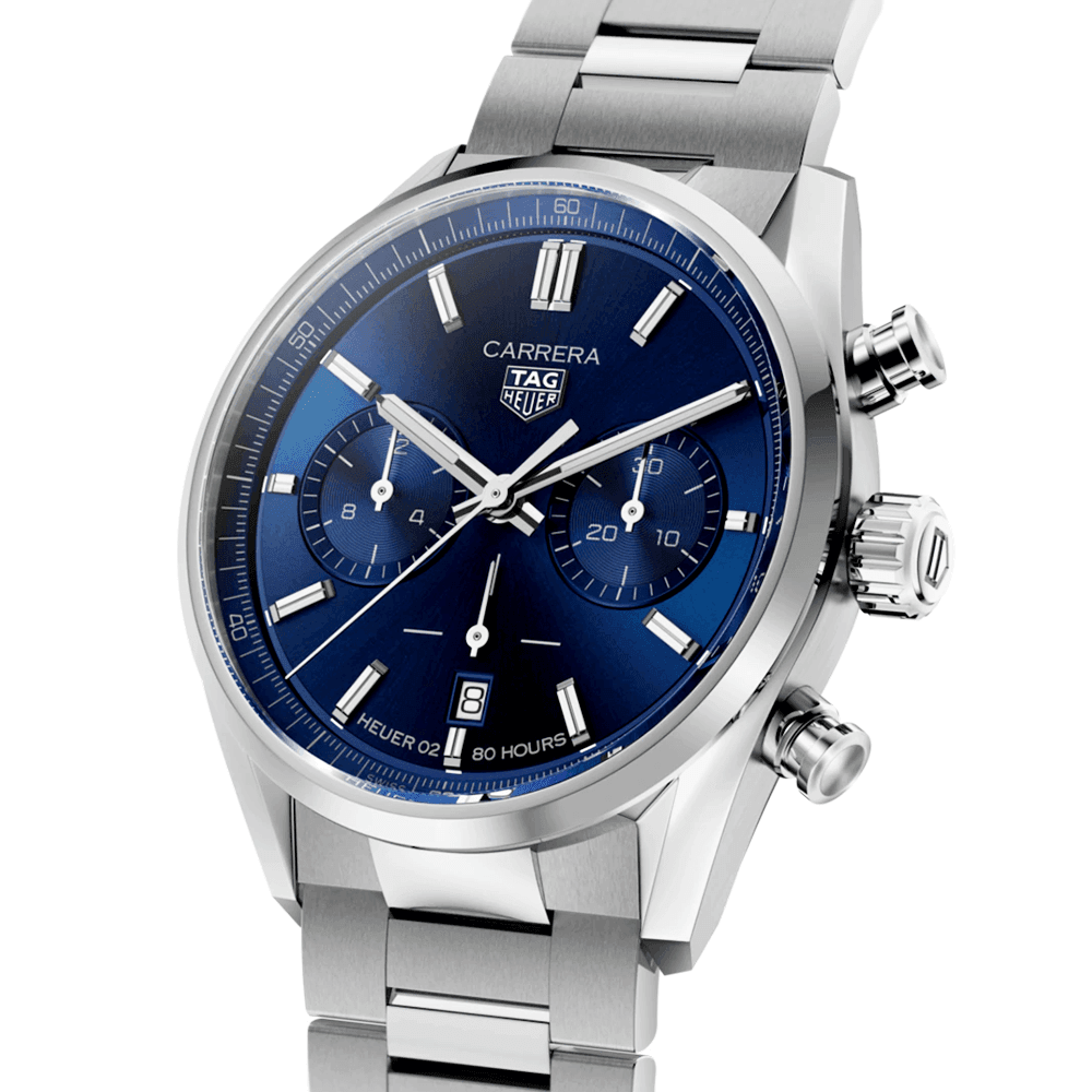 TAG Heuer Carrera 42mm Blue Dial Automatic Chronograph Bracelet Watch - Berry's Jewellers