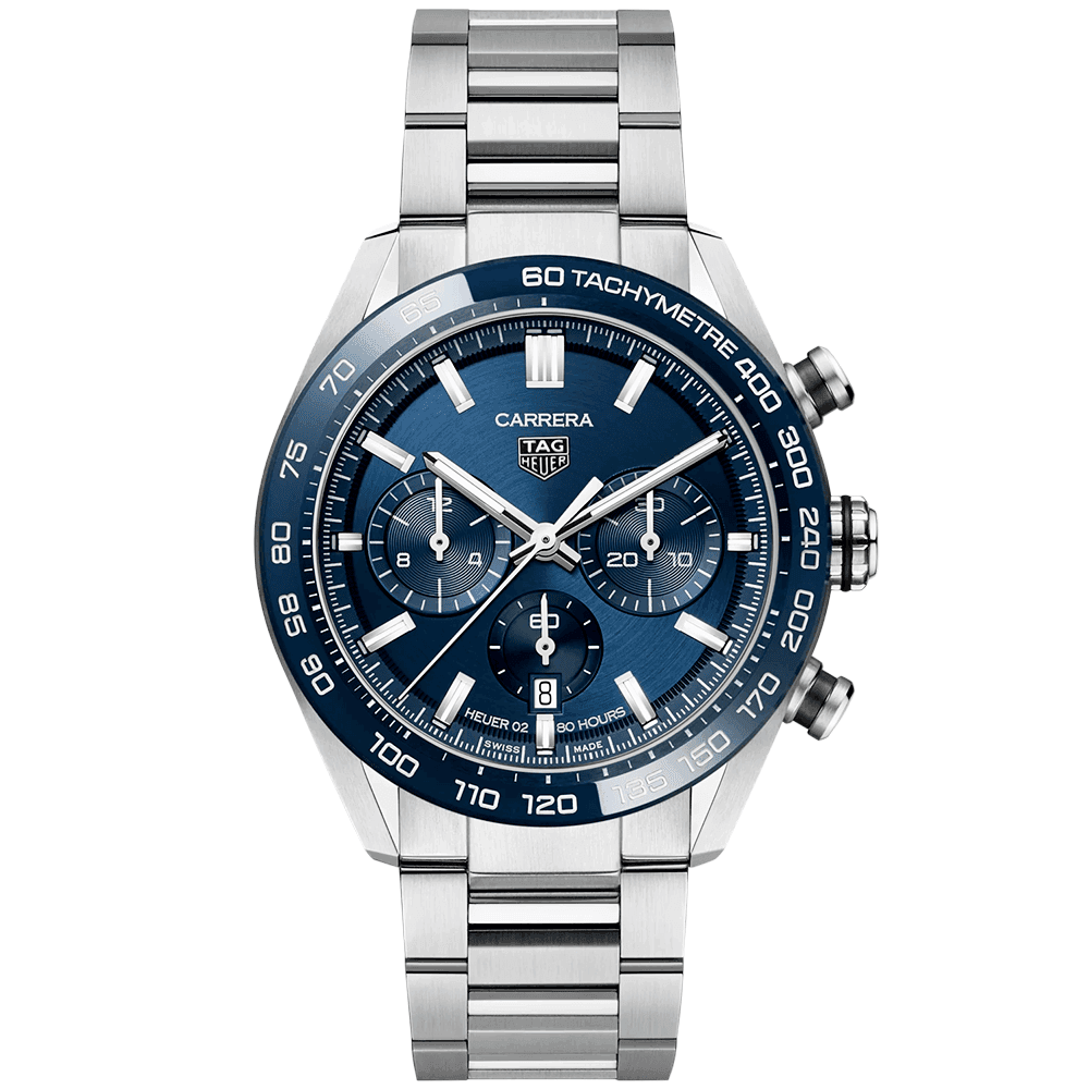 Carrera 44mm Blue Dial & Ceramic Bezel Automatic Chronograph Bracelet Watch