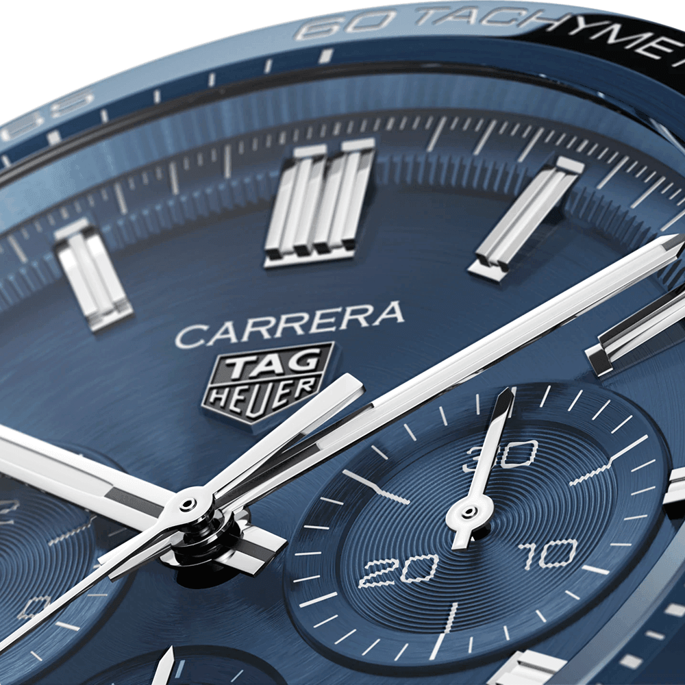 TAG Heuer Carrera 44mm Blue Dial & Ceramic Bezel Automatic Chronograph Bracelet Watch - Berry's Jewellers