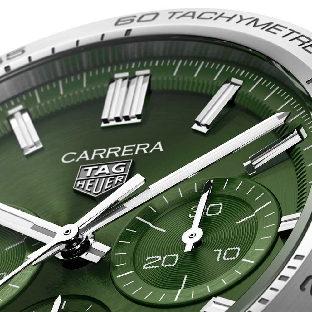 TAG Heuer Carrera 44mm Green Dial Automatic Chronograph Bracelet Watch - Berry's Jewellers