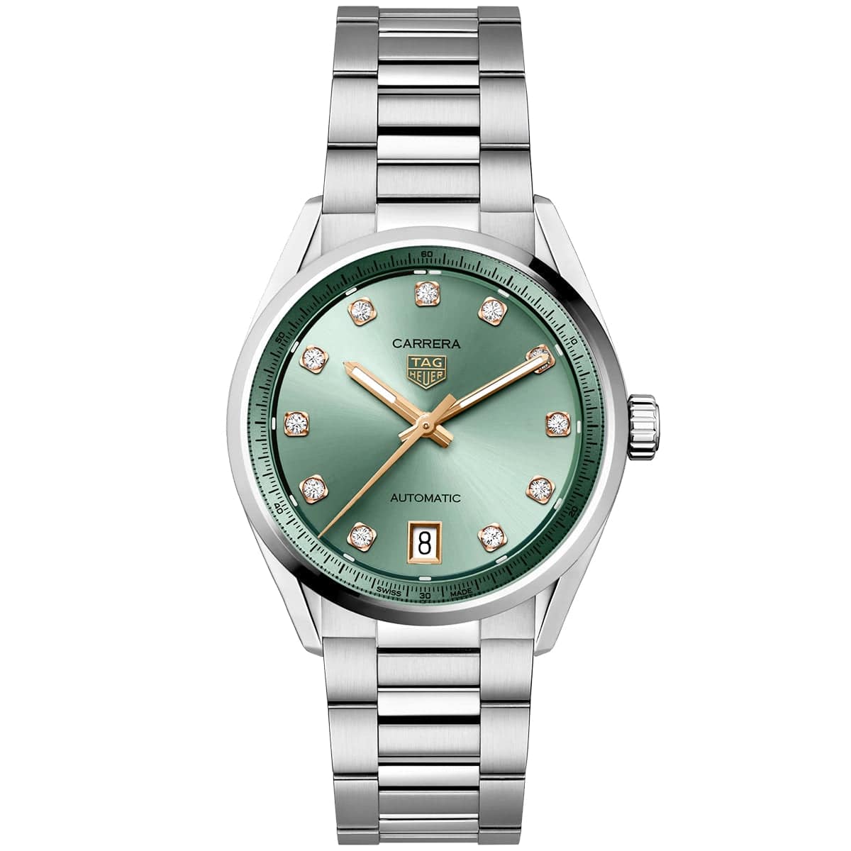 TAG Heuer Carrera Date 36mm Green Diamond Dial Ladies Bracelet Watch - Berry's Jewellers