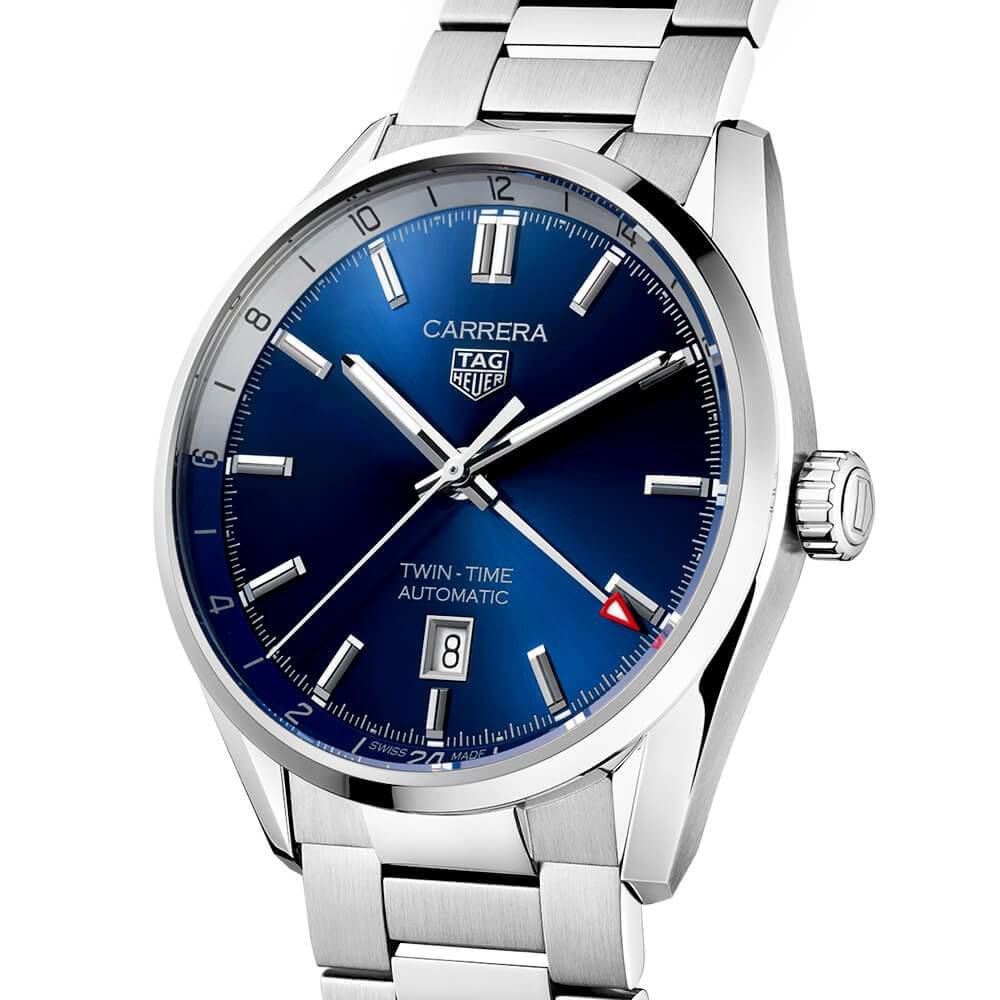 TAG Heuer Carrera Twin-Time 41mm Blue Dial Men's Automatic Bracelet Watch - Berry's Jewellers