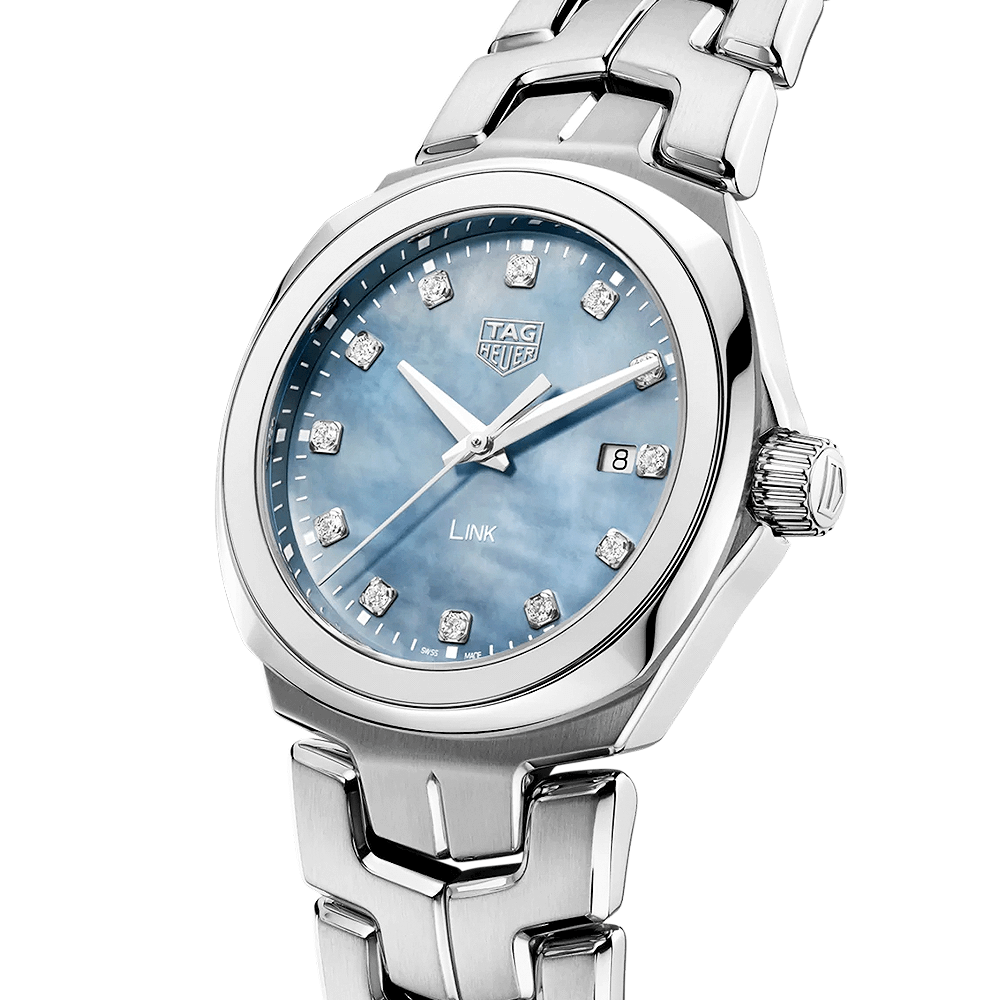 TAG Heuer Link 32mm Blue Mother of Pearl Diamond Dial Ladies Bracelet Watch - Berry's Jewellers