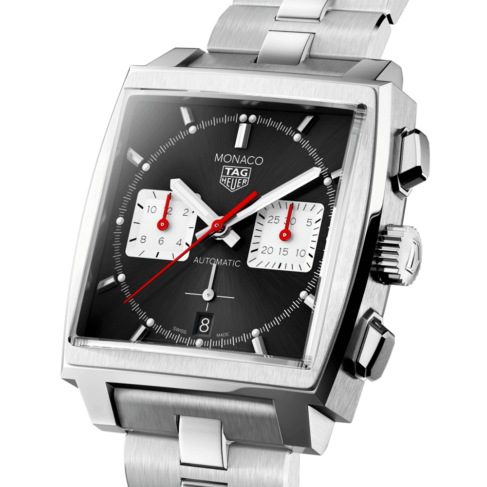 TAG Heuer Monaco 39mm Automatic Chronograph Black Dial Men's Bracelet Watch - Berry's Jewellers