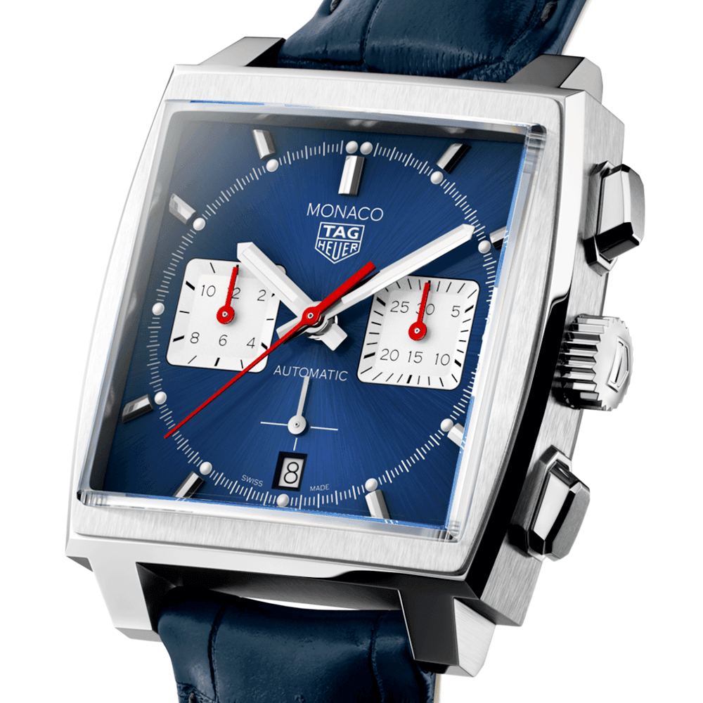 TAG Heuer Monaco 39mm Automatic Chronograph Blue Dial Men's Strap Watch - Berry's Jewellers