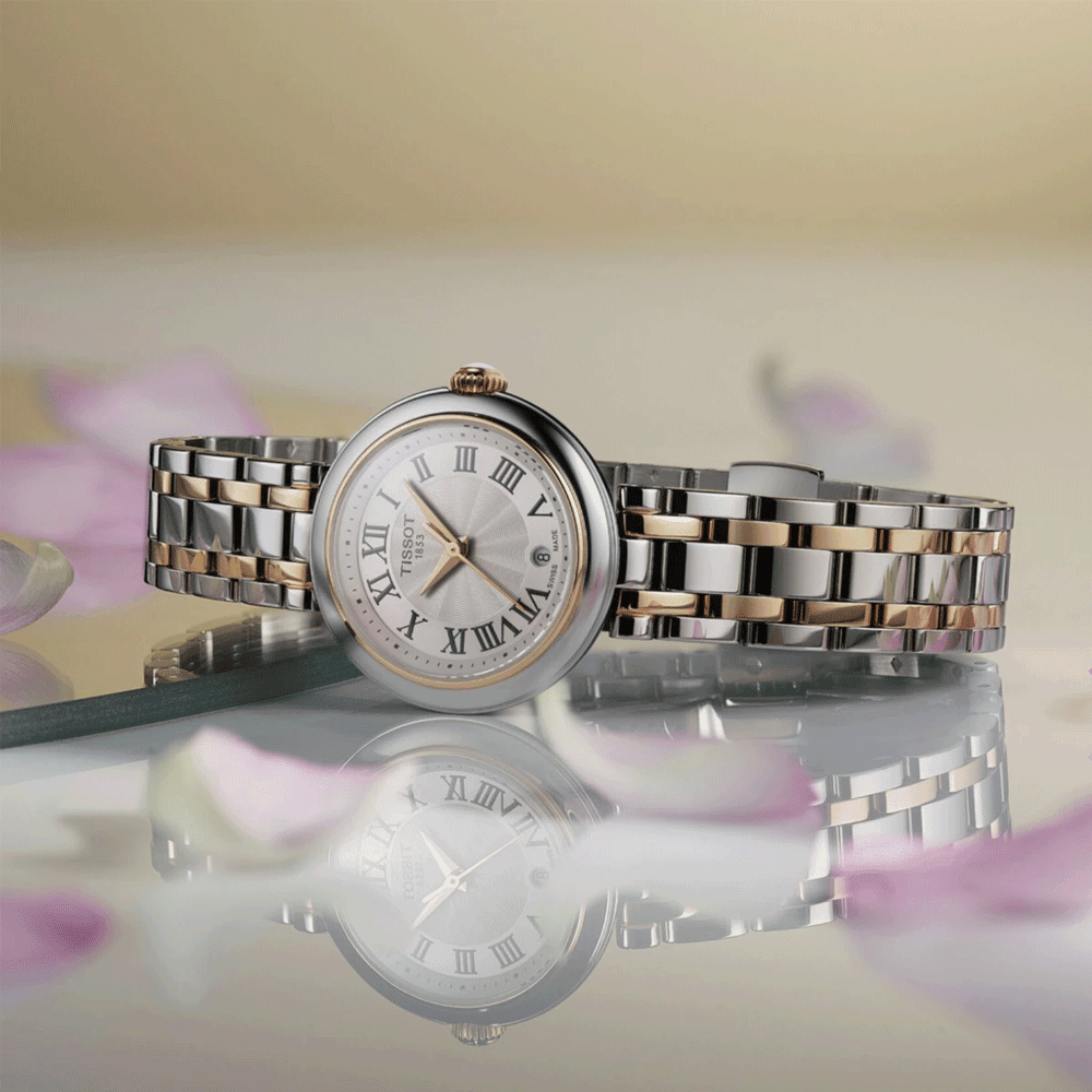 Tissot Bellissima Small Lady 26mm White Dial Quartz Steel and Rose PVD Bracelet Watch - Berry's Jewellers