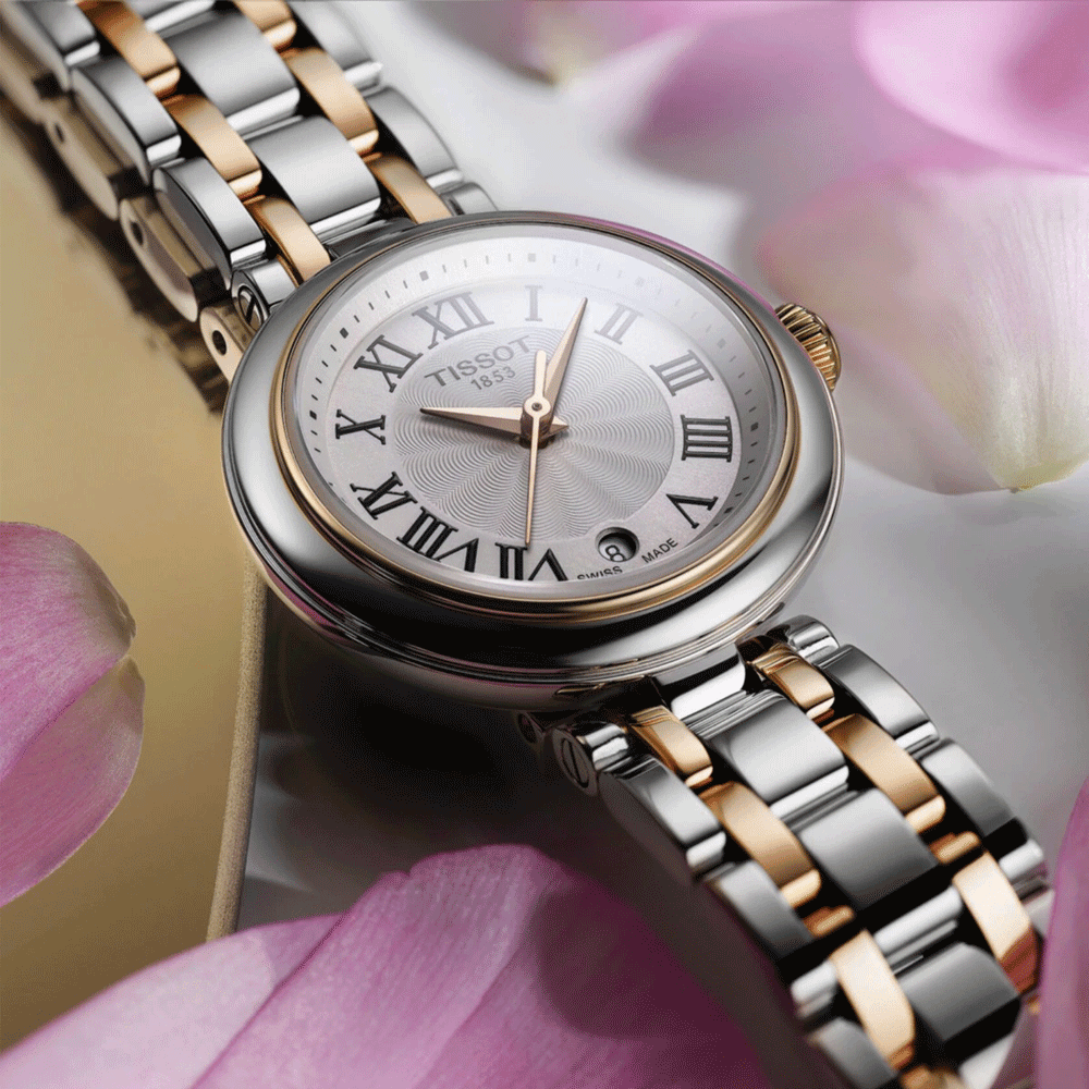 Tissot Bellissima Small Lady 26mm White Dial Quartz Steel and Rose PVD Bracelet Watch - Berry's Jewellers